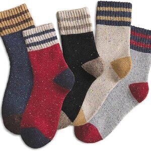 5 Pairs Thick Wool Vintage Classic Hiking Crew Socks Soft and Comfortable
